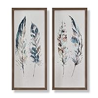 Painterly Feathers Framed Printed Canvas Set of 2, Neutral (112070)