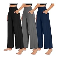 NEW YOUNG 3 Pack Women's Wide Leg Pants with Pockets High Waist Loose Sweatpants Casual Lounge Yoga Workout Palazzo