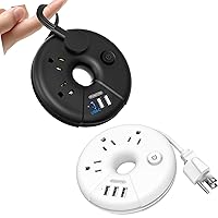Upgrade Flat Extension Cord 3Feet, NTONPOWER Travel Power Strip with 3 USB Ports, Retractable Extension Cord with Switch, Portable Outlet Extender for Home, Dorm, Hotel, Cruise Essentials, Black