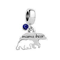 Mama Bear Mom Bead Charms for Bracelets for Women Birthstone Crystal Charm Beads Gifts