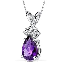 PEORA Amethyst with Genuine Diamonds Pendant in 14 Karat White Gold, Dainty Teardrop Solitaire, Pear Shape, 7x5mm