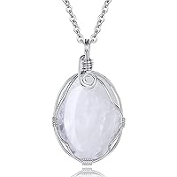 XIANNVXI Healing Crystal Necklace Wire Wrapped Oval Stone Gemstone Pendant Necklaces Natural Spiritual Reiki Witchcraft Quartz Jewelry for Women Girls