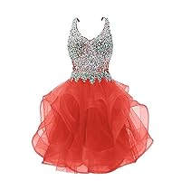 Women's Spaghetti Strap Homecoming Dresses Organza Short Tiered Prom Cocktail Gowns