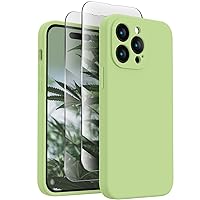 FireNova for iPhone 14 Pro Case, Silicone Upgraded [Camera Protection] Phone Case with [2 Screen Protectors], Soft Anti-Scratch Microfiber Lining Inside, 6.1 inch, Tea Green