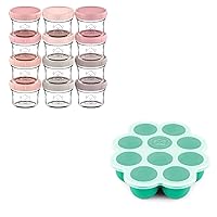 KeaBabies 12-Pack Baby Food Glass Containers and Silicone Baby Food Freezer Tray with Clip-on Lid - 4 oz Leak-Proof, Microwavable, Baby Food Storage Container - Breast Milk Trays for Freezer