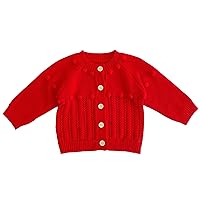 Baby Girls Knit Sweater Uniform Cardigan Long Sleeve Jacket Sweater (as1, Age, 3_Months, Red, Large)