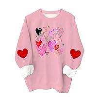 2024 Valentine's Day Long Sleeve Shirts Women Cute Heart Tops Casual Loose Fit T-Shirts Holiday Trendy Dressy Blouses