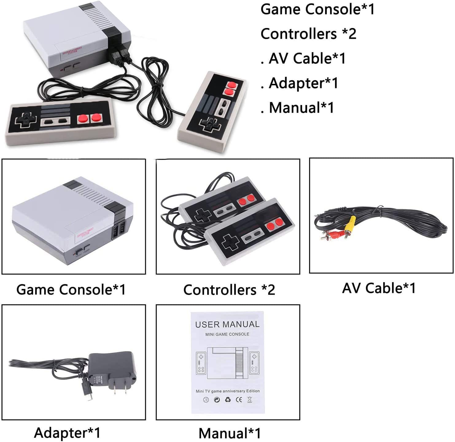 Classic Retro Game Console, Plug and Play 8-bit Video Game Entertainment System Built-in 620 Games with 2 Classic Controllers