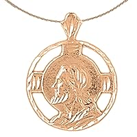Jesus Medal Necklace | 14K Rose Gold Jesus Medal Pendant with 18