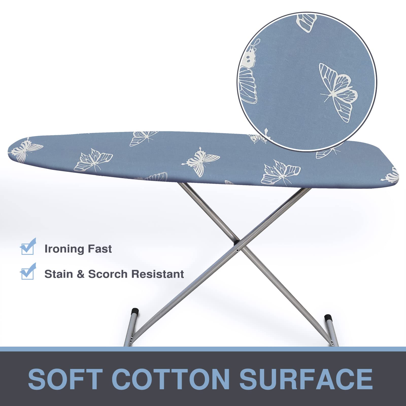 VividPaw Ironing Board Cover and Pad Standard Size 15×54, Value Pack (Blue and Butterfly)