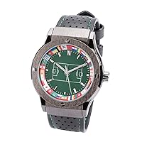 EUROtops Fan Watch - Football Watch with Studs, Football Field, Flags, Analogue, Rally Half Leather Strap, Stainless Steel, Black, Green, black-green, Strap.