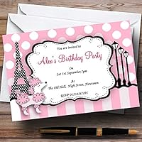 Pink Poodle Paris Theme Personalized Birthday Party Invitations