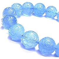 Natural Blue Aquamarine Gemstone Carving Crystal Bead Bracelet AAAAA