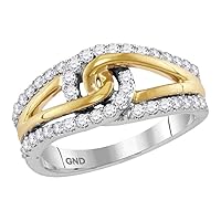 TheDiamondDeal 10kt Two-tone White Gold Womens Round Diamond Lasso Loop Knot Band Ring 1/2 Cttw