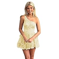 Sparkly Sequin Tiered Homecoming Dresses for Teens One Shoulder Lace Appliques Prom Cocktail Party Dress