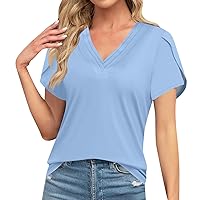 Summer Tops for Women 2024 Casual Short Sleeve V-Neck Shirts Cute Retro Print Graphic Tees Plus Size Blouses