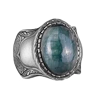 Handcrafted Natural Cabochon Emerald Gemstone Ring, 925K Solid Sterling Silver Men's Ring