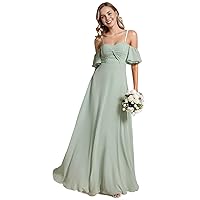Ever-Pretty Women's Ruffle Sleeve Bridemaid Dress Off Shoulder Pleated A Line Chiffon Long Formal Dress 02013