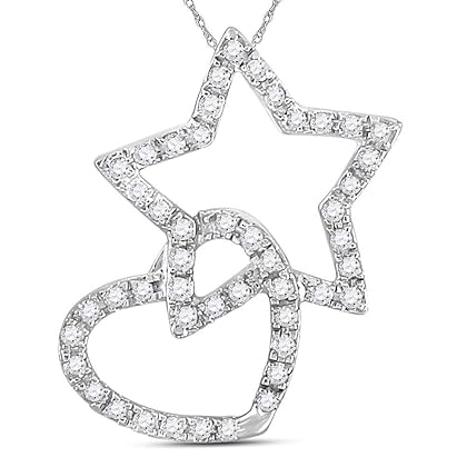The Diamond Deal 14kt White Gold Womens Round Diamond Linked Star Heart Pendant 1/8 Cttw