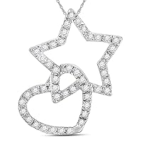 The Diamond Deal 14kt White Gold Womens Round Diamond Linked Star Heart Pendant 1/8 Cttw