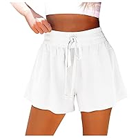 Womens Summer Shorts Casual Elastic High Waisted Drawstring Dressy Shorts Wide Leg Pocketed Sporty Workout Shorts