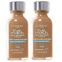 L'Oréal Paris True Match Super-Blendable Foundation Makeup, Nut Brown, Pack of 2