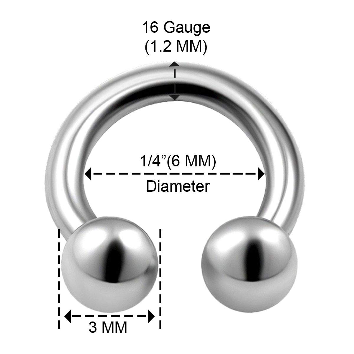 6PCS Stainless Steel Horseshoe Ring 16 gauge 6mm 8mm 10mm 3mm Ball Spike Eyebrow Lobe Earrings Septum Piercing Jewelry 0261