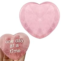 Big Rose Quartz Heart & One Day at A Time Rose Quartz Heart Shape Stone Gift for Women Men, Stress Relief Anxiety Lucky Inspirational Healing Crystal Gift