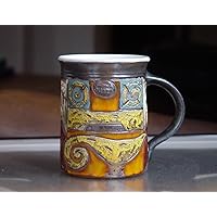 XL Multicolored Handmade Pottery Mug - Danko Pottery, 27 oz Ceramic Coffee Tea Collectors Mug, Abstract Home Decor, Gift for Her, Food Safe