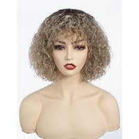 Curly Wave Bob with Bangs 10 Inch Water Wave Heat Resisatnt Synthetic Hair Wig for Women