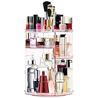 MISERWE Makeup Organizer 360 Rotating Cosmetic Organizer DIY Adjustable Makeup Carousel Spinning Holder Rack, Large Capacity Cosmetic Storage Box Makeup Brushes Organizer for Vanity Countertop (Pink)