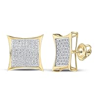 The Diamond Deal Yellow-tone Sterling Silver Mens Round Diamond Kite Square Earrings 1/4 Cttw