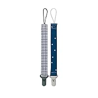 Nuby Pacifinder Pacifier Clip, 2 Pack Pacifier Holder for Boy, Gray Plaid and Blue Stars