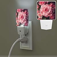Pink Rose Print Night Light with Light Sensors Plug in LED Lights Smart Nightstand Lamp Plug in Night Light for Bedroom Bathroom Hallway Home Decor