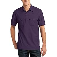 Men's Short Sleeves Oxford Pique Double Pocket Polo Shirt 5.2-Ounce, Cotton-Poly Self-Fabric Collar Men