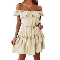 Wedding Guest Dresses for Women with Sleeves Floral,Women Ruffled Short Sleeve V Neck Tie Panel Print Boho Dres