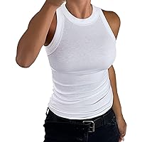 Womens Sleeveless High Neck Racerbak Tank Tops Slim Fit Ribbed Knit Summer Basic Top Shirts