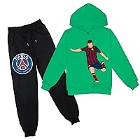 Messi Graphic Print Pullover Tops + Jogging Pants Set,Long Sleeve Casual Sweatshirt Cozy Hoodie for Boys