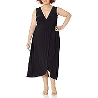 Star Vixen Women's Plus Size Sleeveless Summer Surplice Tulip Skirt Empire Band Maxi Dress