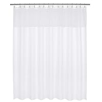 Barossa Design XLarge Fabric Shower Curtain with Sheer Window 96 x 96 inch, Waffle Weave, Hotel Grade, 230 GSM Heavyweight, Water Repellent, Machine Washable, White, 96x96