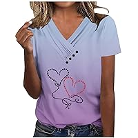 Clothing Try Before You Buy Ladies Tops Fashion Summer Blouses Heart Printing V Neck Shirts Cute Top Casual Comfy T-Shirt For Mother'S Day Button Down Shirts For