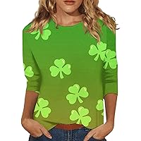 St. Patricks Day Shirts for Women - 3/4 Sleeve Casual Round Neck Tops, Ladies St Pattys Lovely Shamrocks Graphic Tees