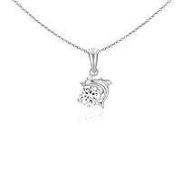 Sterling Silver 6mm CZ happy Dolphin Pendant Necklace for Women Girl, 18 Inch