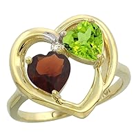 Build Your Own Genuine Gemstone 14k Gold Two-stone Heart Mothers Ring 6 mm Diamond Accent sizes 5-10