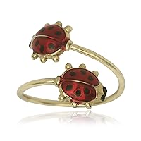 JewelryWeb Solid 14k Yellow Gold Adjustable Double Enamel Ladybug Toe Ring gift for women