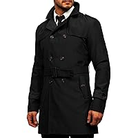 Makkrom Men's Trench Coat Slim fit Double Breasted Notched Lapel Belted Windbreaker Long Jacket Casual Windproof Overcoat