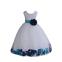 ekidsbridal Wedding Pageant Mixed Petals White Flower Girl Dress Recital Easter Toddler 302t