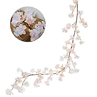 6FT Lighted Cherry Blossom Garland with 100 Fairy Lights Timer Battery Operated Artificial Cherry Blossom Flower Garland with Lights for Mantle Home Wedding Party Spring Decor