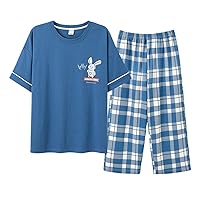 2 Pcs Big Girl Teens Loungewear Outfits Short Sleeve Cartoon Tee Top+ Short Pajamas Pants PJ Clothes Set