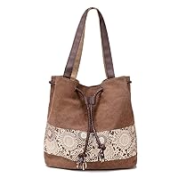 Women Canvas Tote Handbags Purses Casual Lace Flower Printing Shoppping Working Travel Bag Hobo Bag